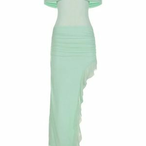 Asymmetric Ruffle Off Shoulder Maxi Dress - Y2K Fashion for Spring & Summer Outfits