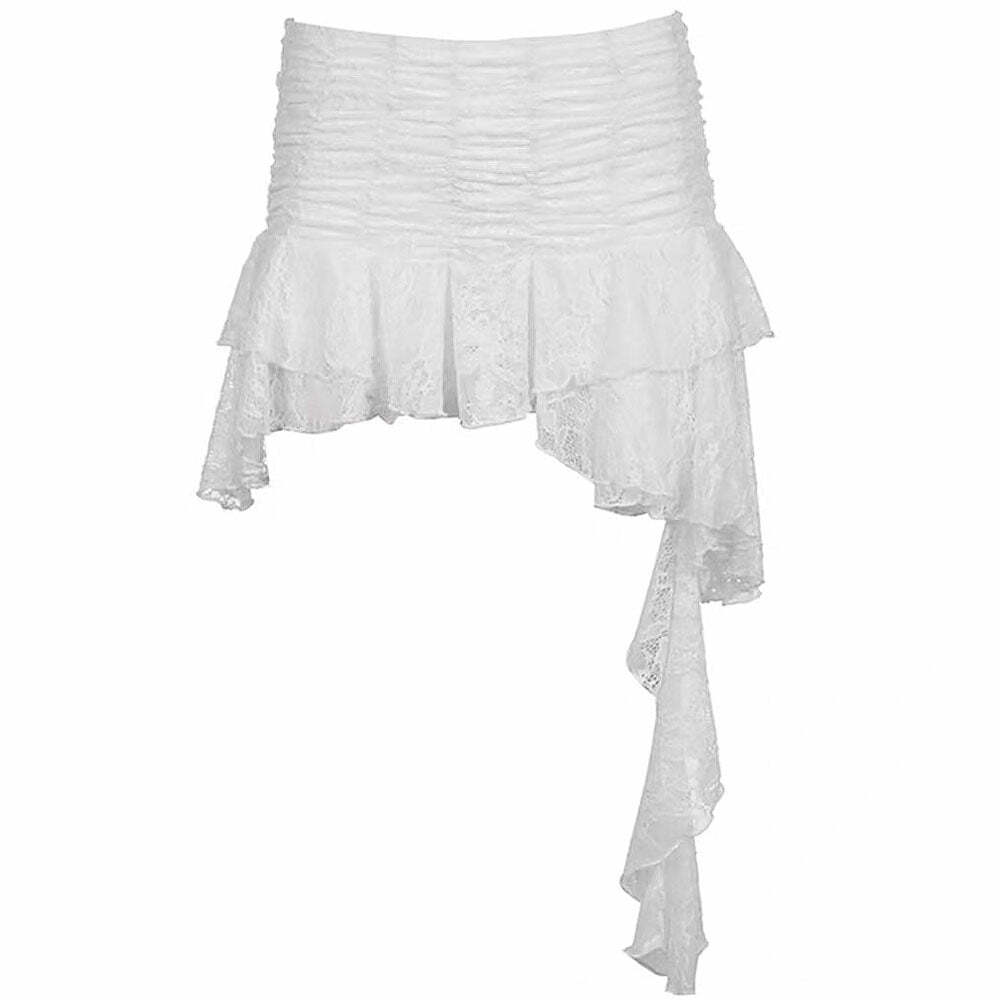 Asymmetrical White Lace Skirt - Y2K Fashion, Spring Outfits, and Outfit Ideas
