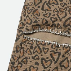 Baddie Leopard Embellished Cut Out Pants - Y2K Fashion for Summer & Spring Outfits