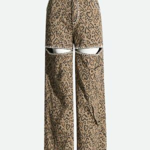 Baddie Leopard Embellished Cut Out Pants - Y2K Fashion for Summer & Spring Outfits