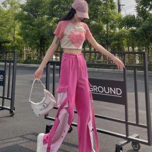 Barbie Patchwork Cargo Pants - Y2K Fashion for Casual Outfits & Summer Vibes