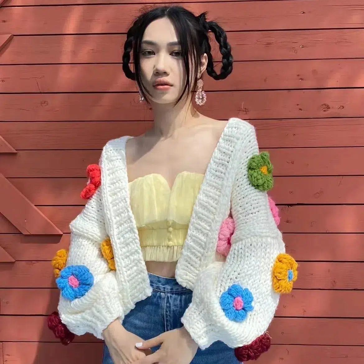 Chunky Colorful Floral Cardigan - Y2K Fashion for Spring Outfits & Casual Looks