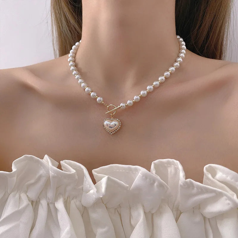 Coquette Heart Pearl Necklace - Y2K Fashion Accessory for Spring & Summer Outfits