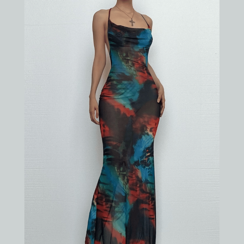 Cowl Neck Halter Backless Maxi Dress - Y2K Fashion for Summer & Spring Outfits