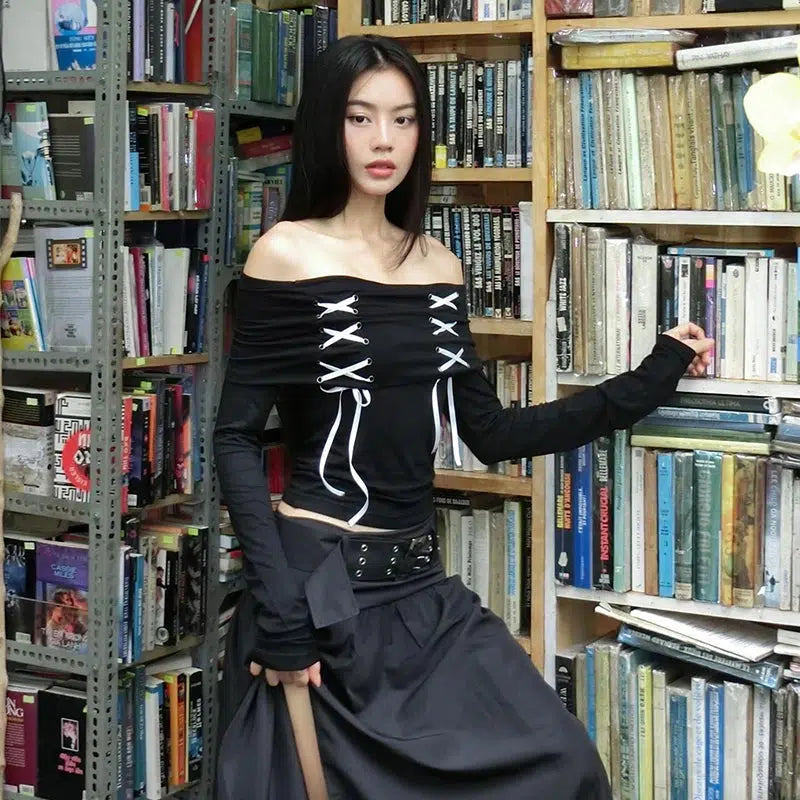 Fairy Grunge Off Shoulder Lace Up Top - Y2K Fashion for Casual & Concert Outfits