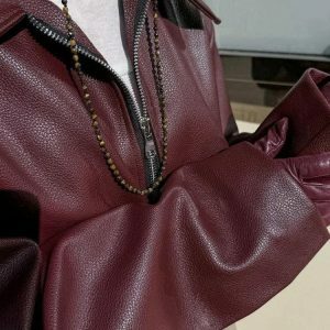 Faux Leather Burgundy Jacket - Y2K Fashion Essential for Spring Outfits & Casual Looks