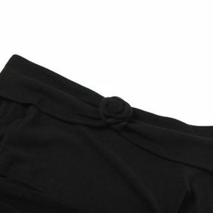 Flower Applique Off Shoulder Mini Dress - Y2K Fashion with Flared Sleeves & Slit
