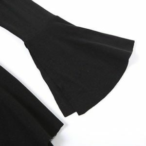 Flower Applique Off Shoulder Mini Dress - Y2K Fashion with Flared Sleeves & Slit