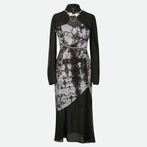 Goth Wide Sleeve Qipao Midi Dress - Y2K Fashion for Spring & Summer Outfits
