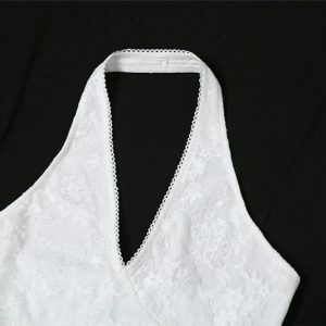Halter V Neck Ruffle Lace Top - Y2K Fashion for Spring & Summer Outfits, Outfit Inspo