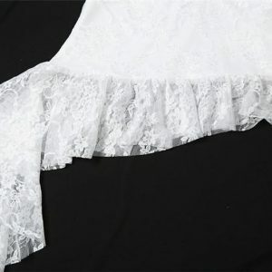 Halter V Neck Ruffle Lace Top - Y2K Fashion for Spring & Summer Outfits, Outfit Inspo