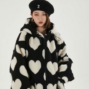 Heart Pattern Hooded Jacket - Y2K Fashion Spring Outfit for Casual & Concert Vibes