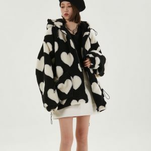 Heart Pattern Hooded Jacket - Y2K Fashion Spring Outfit for Casual & Concert Vibes