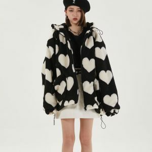 Heart Pattern Hooded Jacket - Y2K Fashion Spring Outfit for Casual & Concert Vibes