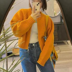 Indie Zip Up Knitted Cardigan - Y2K Fashion Essential for Spring & Summer Outfits