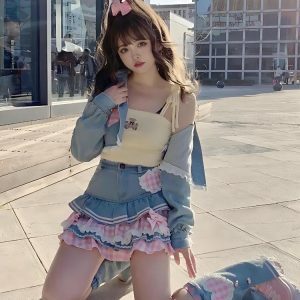 Kawaii Layered Denim Mini Skirt - Y2K Fashion for Spring & Summer Outfits