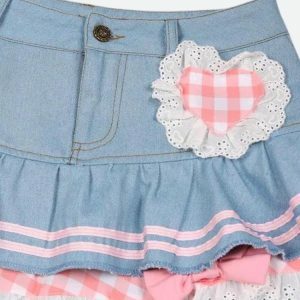 Kawaii Layered Denim Mini Skirt - Y2K Fashion for Spring & Summer Outfits