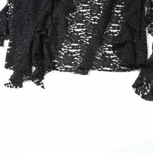 Lace Ruffle Solid Irregular Maxi Skirt - Y2K Fashion for Spring & Summer Outfits