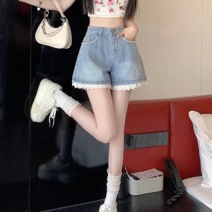 Lace Wide Leg Denim Shorts - Y2K Fashion Summer Outfit Ideas & Comfy Casual Looks