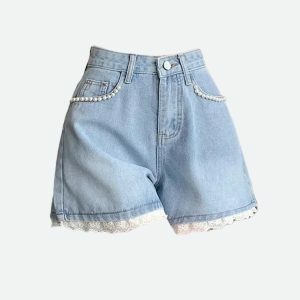Lace Wide Leg Denim Shorts - Y2K Fashion Summer Outfit Ideas & Comfy Casual Looks