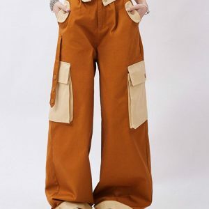 Orange Wide Leg Cargo Pants - Y2K Fashion for Casual Outfits & Summer Fits