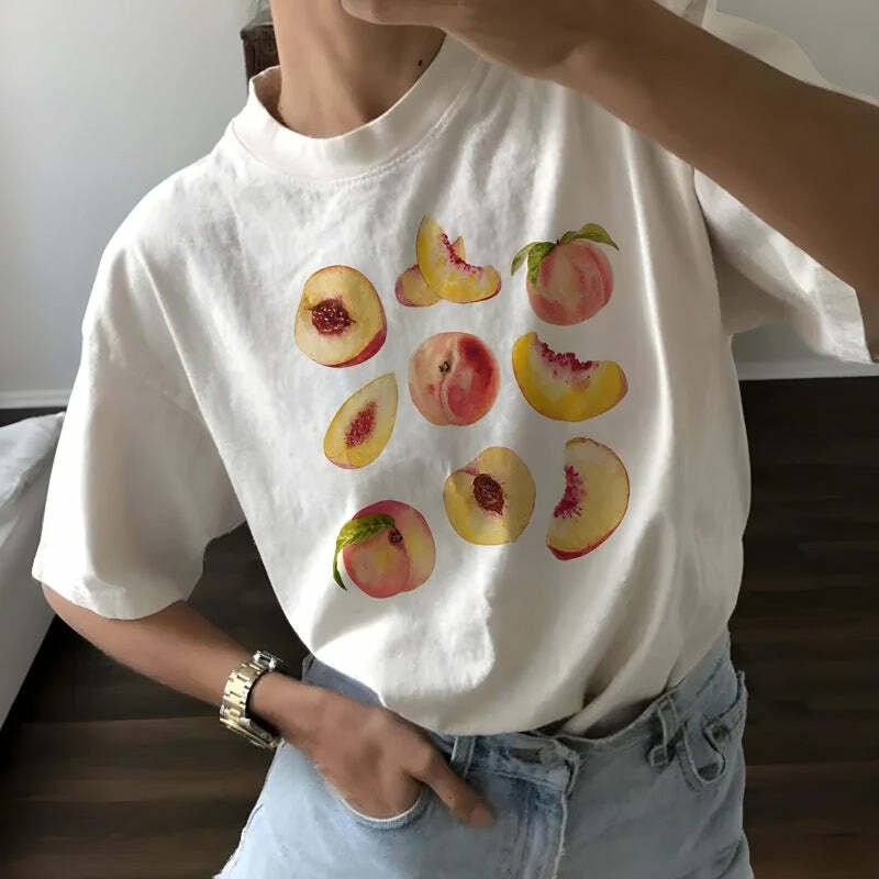 Peaches Tee: Y2K Fashion Must-Have for Casual Outfits, Spring & Summer Vibes