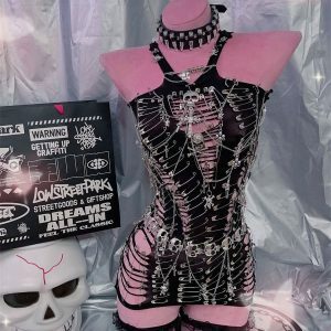 Skull Metal Chain Hollow Out Top - Y2K Fashion for Concerts, Raves, and Casual Outfits