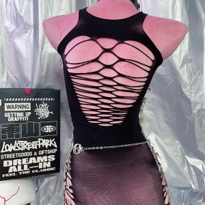 Skull Metal Chain Hollow Out Top - Y2K Fashion for Concerts, Raves, and Casual Outfits