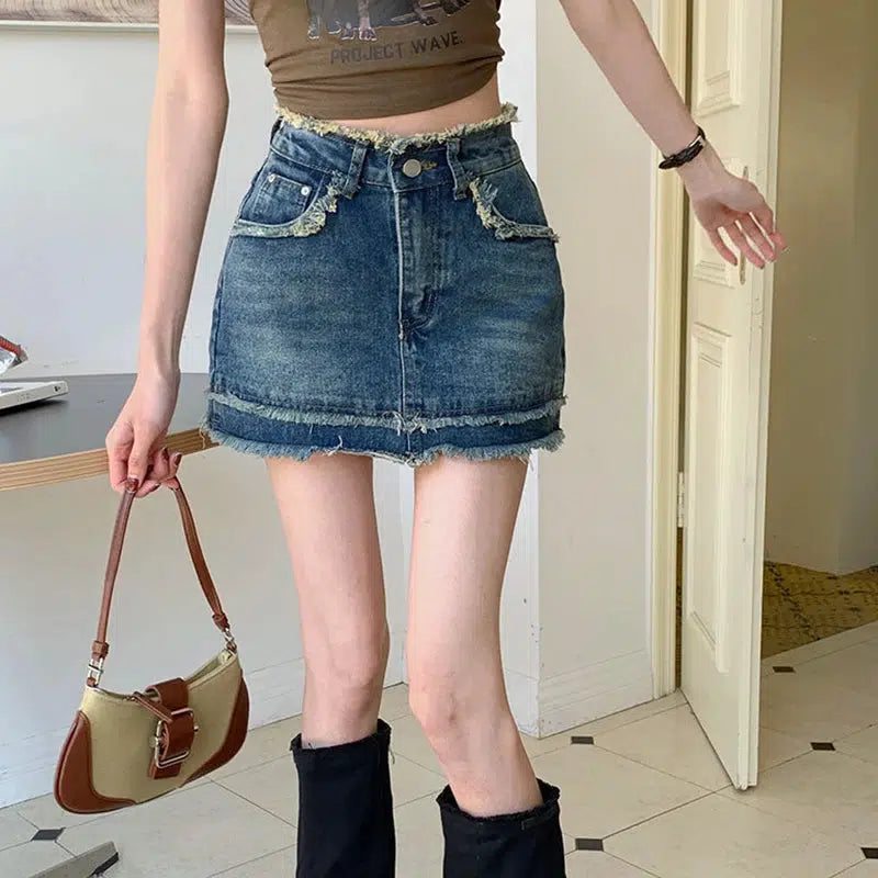 Tasseled Denim Mini Skort - Y2K Fashion Skirt for Summer Outfits & Casual Looks