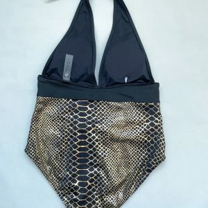 V Neck Padded Halter Snakeskin Hollow Out One Piece Swimwear - Y2K Fashion Summer Outfit