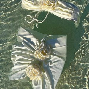 White Rose Three Piece Bikini Set - Y2K Fashion Summer Outfits & Vacation Vibes