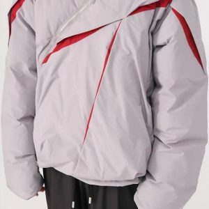 Y2K Asymmetrical Zipper Puffer Jacket - Trendy Summer & Spring Fashion Outfit Ideas