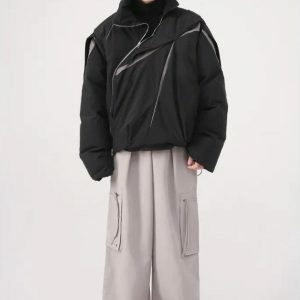 Y2K Asymmetrical Zipper Puffer Jacket - Trendy Summer & Spring Fashion Outfit Ideas