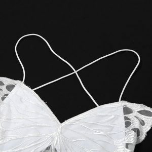 Y2K Butterfly Embroidery Cross Back Cami Top - Perfect for Spring Outfits & Casual Looks