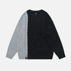 Y2K Color Blocking Patchwork Sweater for Trendy Spring & Summer Outfits