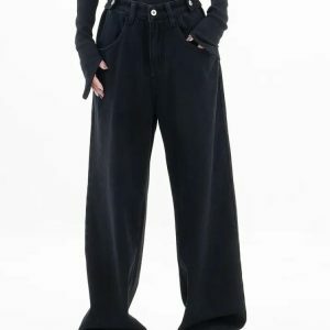 Y2K Fashion Adjustable Waist Baggy Denim Jeans for Casual & Summer Outfits