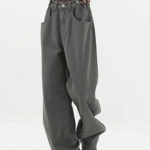 Y2K Fashion Adjustable Waist Baggy Denim Jeans for Casual & Summer Outfits