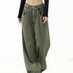 Y2K Fashion Adjustable Waist Baggy Denim Jeans for Casual & Summer Outfits