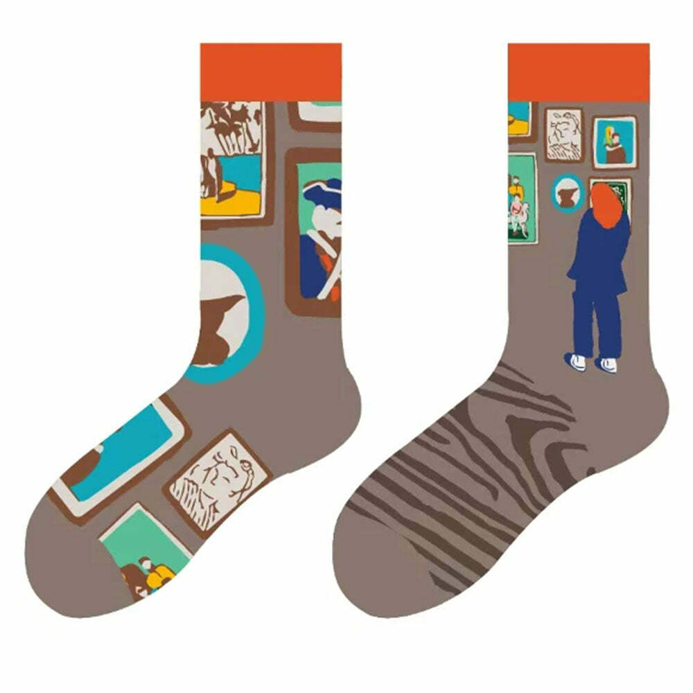 Y2K Fashion Art Gallery Printed Socks for Trendy Outfits & Comfy Spring Styles