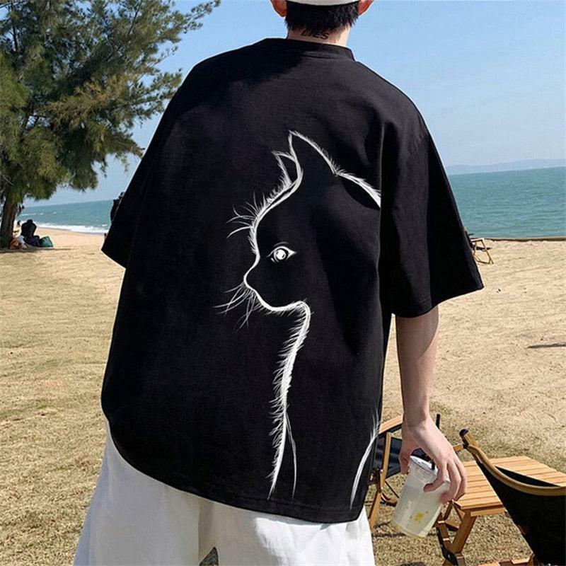 Y2K Fashion Back Printed Cat Tee - Trendy Casual Outfit for Spring & Summer Vibes