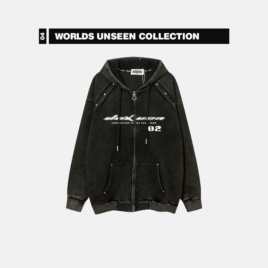 Y2K Fashion Black Zipper Hoodie - Comfy Spring Outfit for Concerts & Casual Days