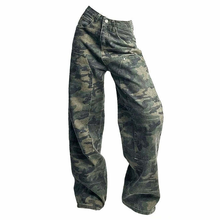 Y2K Fashion Camouflage Cargo Jeans - Trendy 90s Style for Casual & Concert Outfits