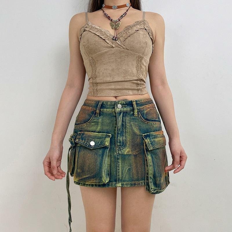Y2K Fashion Cargo Denim Mini Skirt - Trendy Outfit Ideas for Spring & Summer Styles