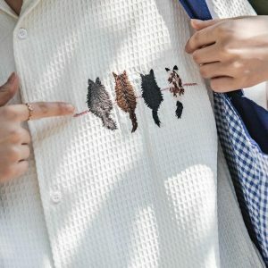 Y2K Fashion Cat Embroidered Shirt - Cute Outfit Ideas for Spring & Summer Styles