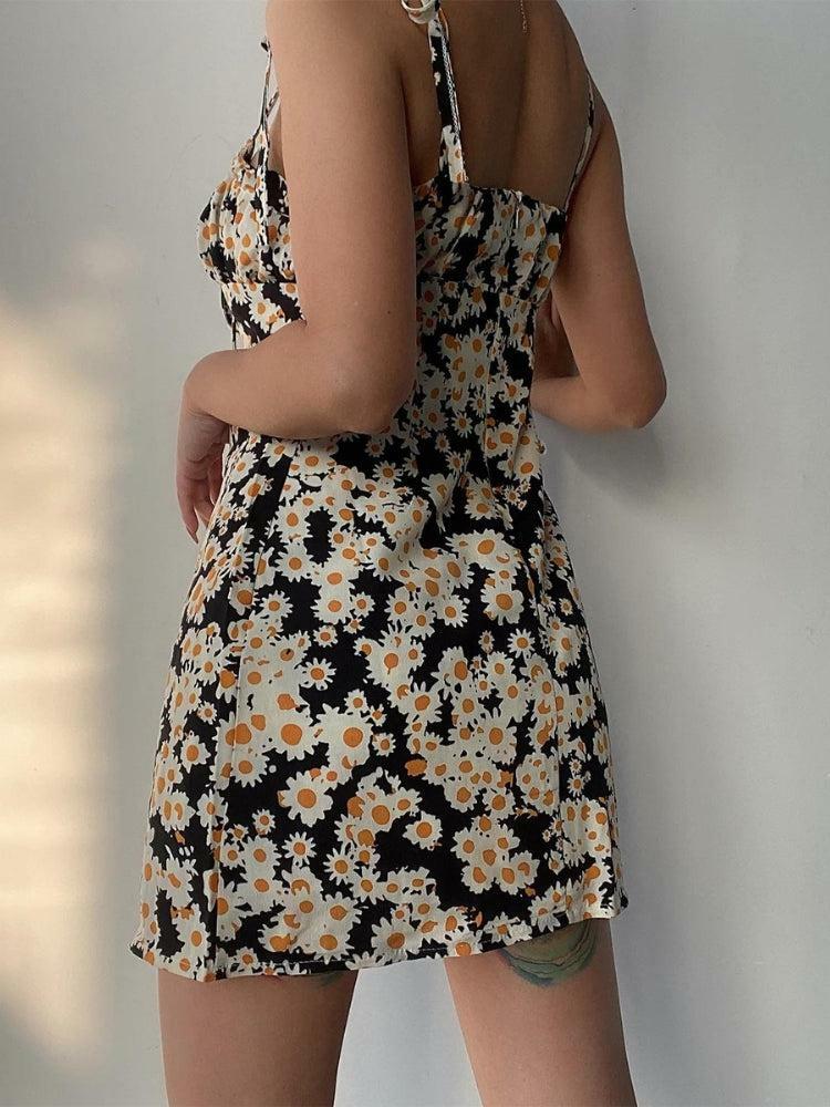 Y2K Fashion Cottagecore Daisy Tie Strap Mini Dress - Perfect for Spring Outfits & Brunch