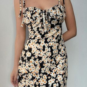 Y2K Fashion Cottagecore Daisy Tie Strap Mini Dress - Perfect for Spring Outfits & Brunch