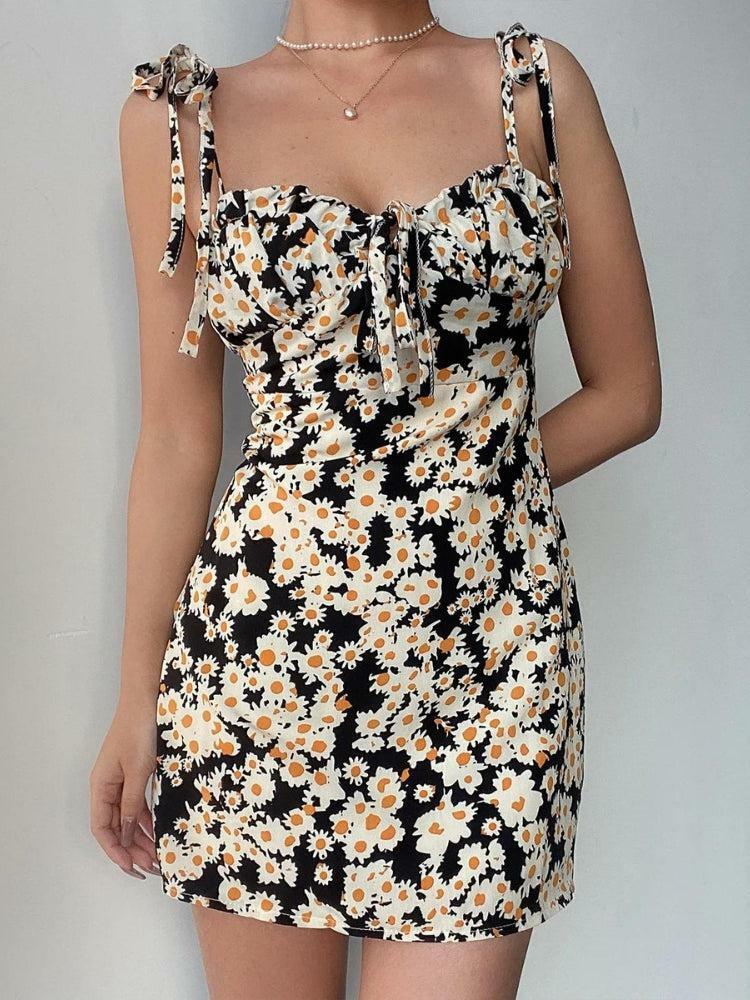 Y2K Fashion Cottagecore Daisy Tie Strap Mini Dress - Perfect for Spring Outfits & Brunch