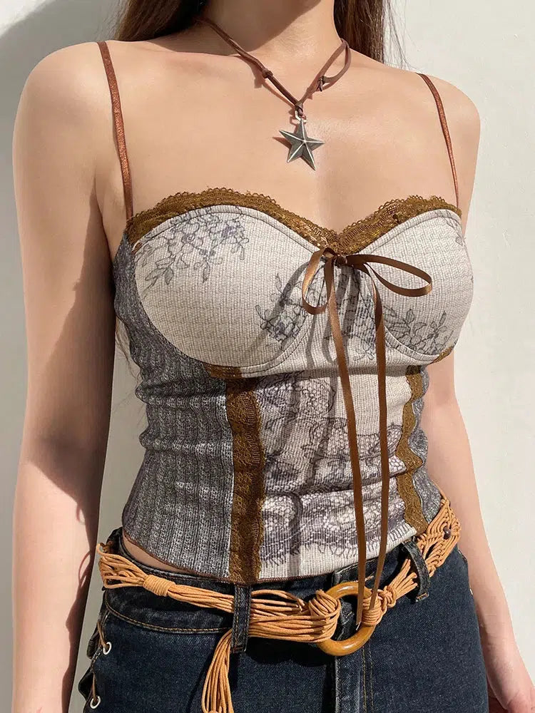Y2K Fashion Cottagecore Lace Bow Top - Perfect for Spring Outfits & Casual Looks