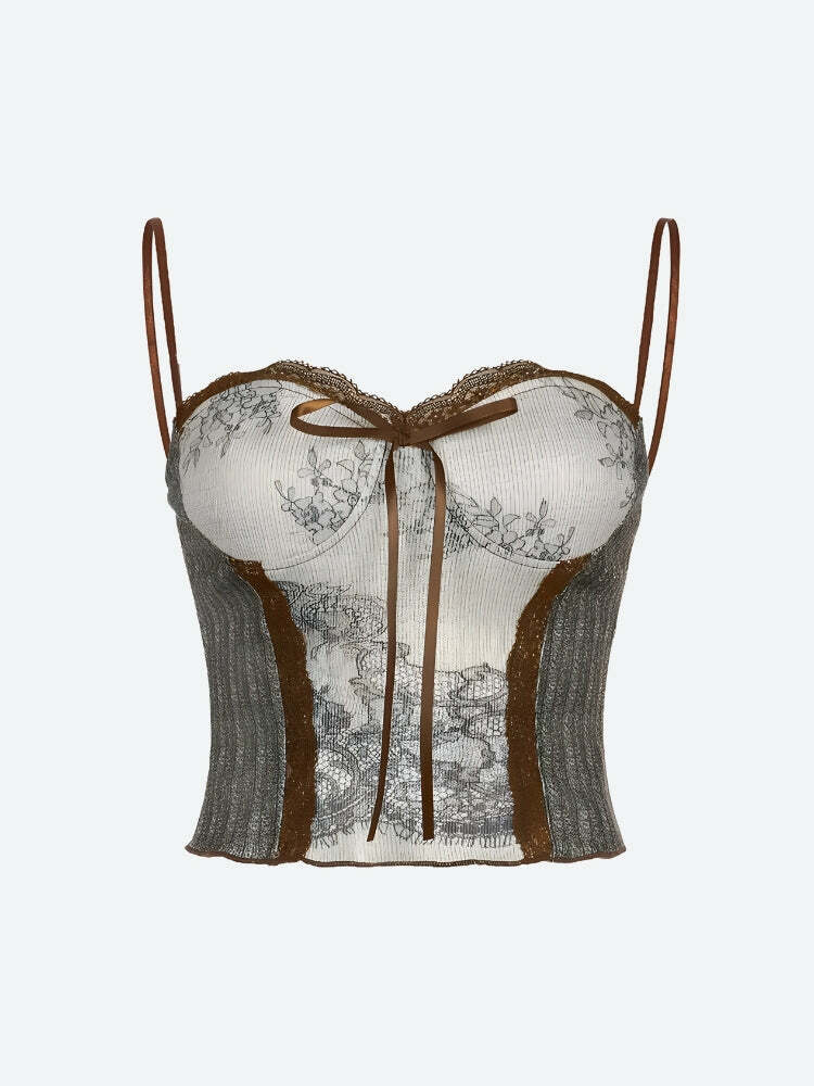 Y2K Fashion Cottagecore Lace Bow Top - Perfect for Spring Outfits & Casual Looks