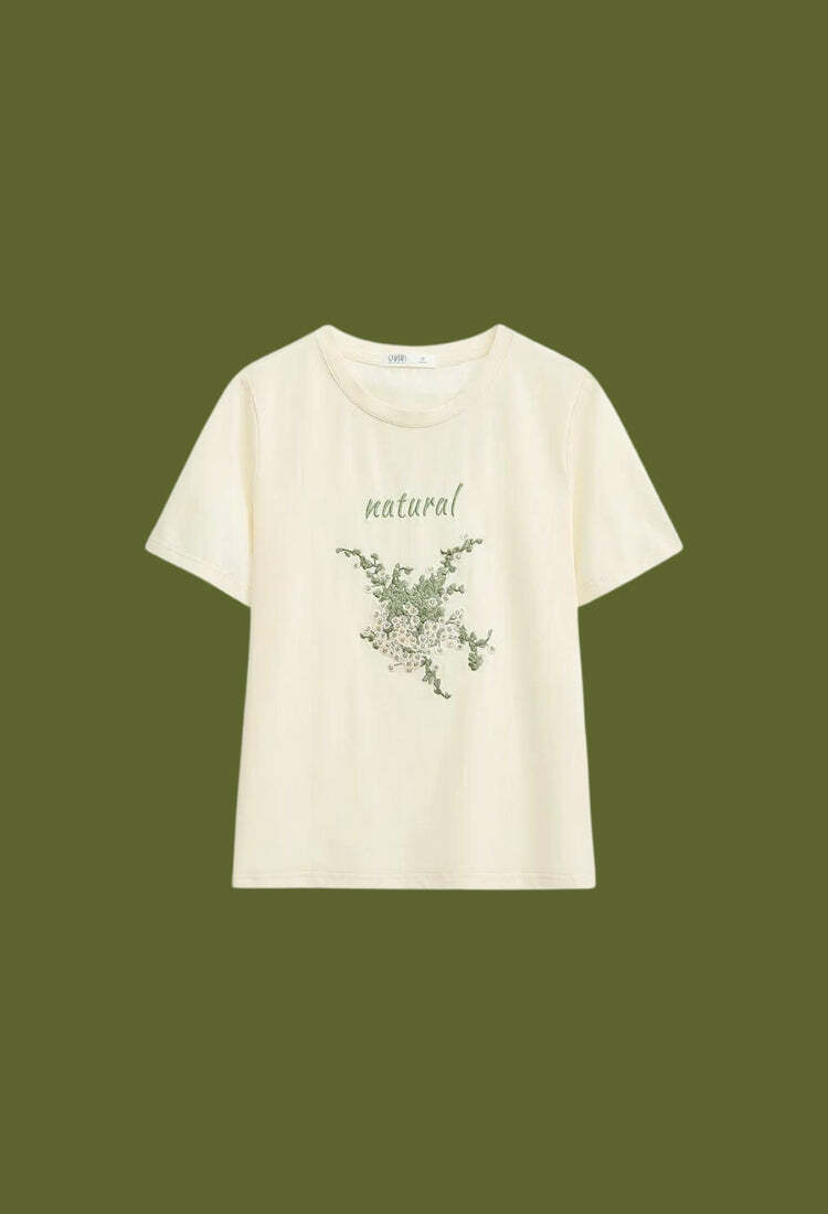 Y2K Fashion Cottagecore Natural Tee - Perfect for Spring Outfits & Casual Looks